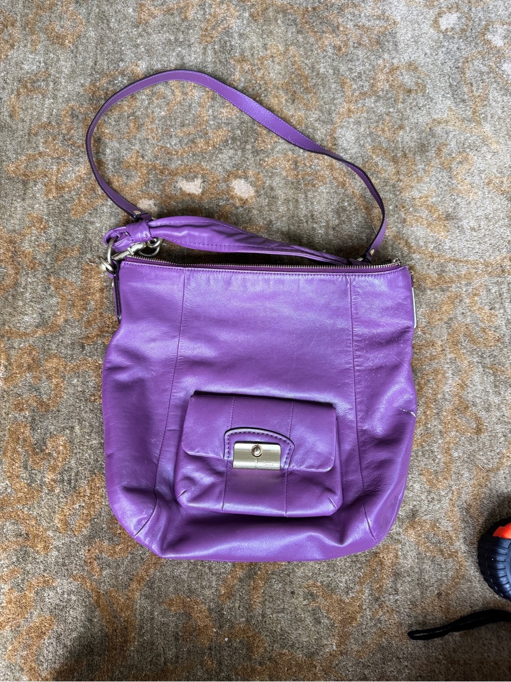 Coach Purple Leather Shoulder Bag with Front Turn-Lock Pocket